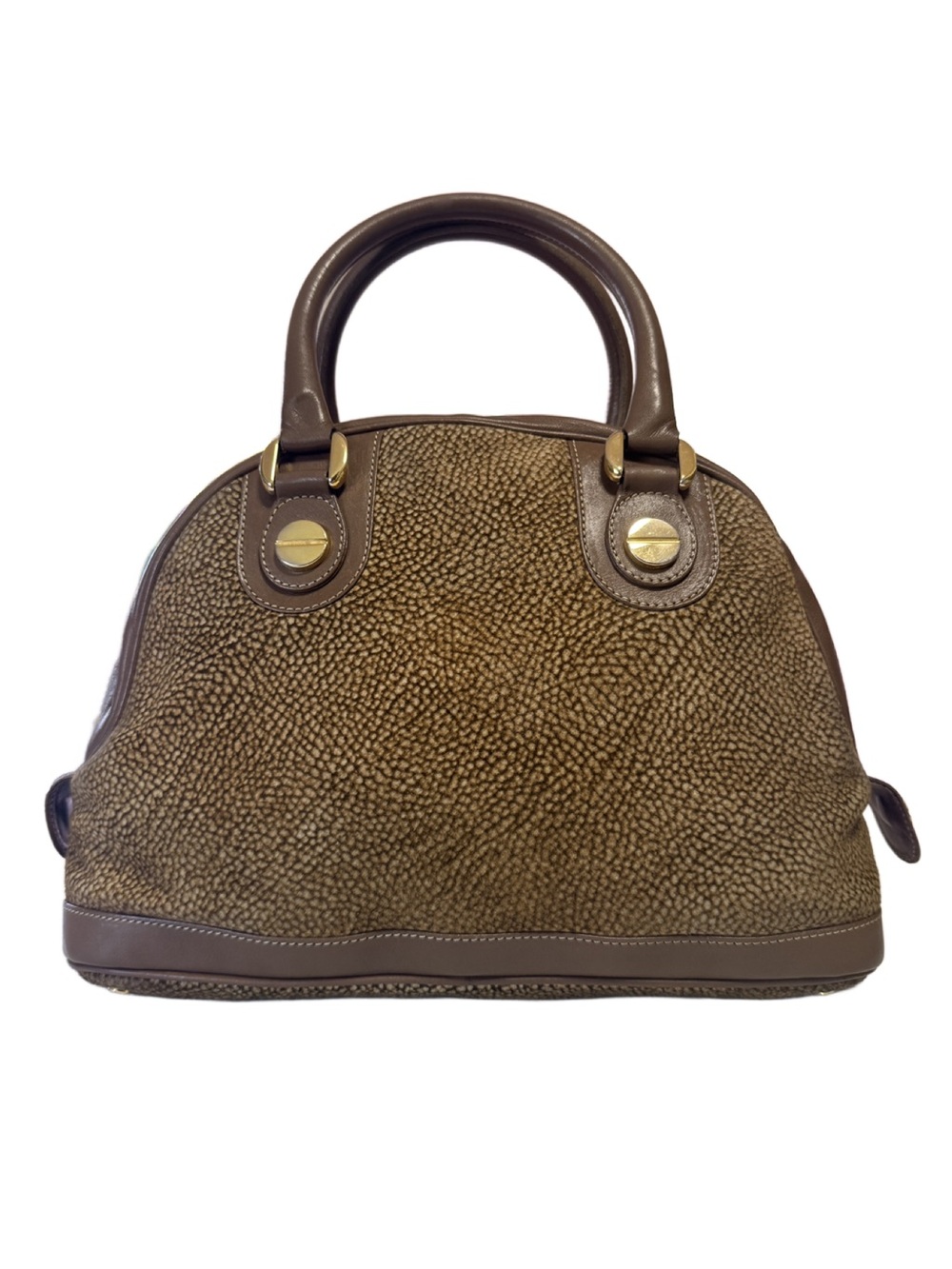 Borbonese Medium Bauletto OP Dome Suede and Leather Satchel Handbag